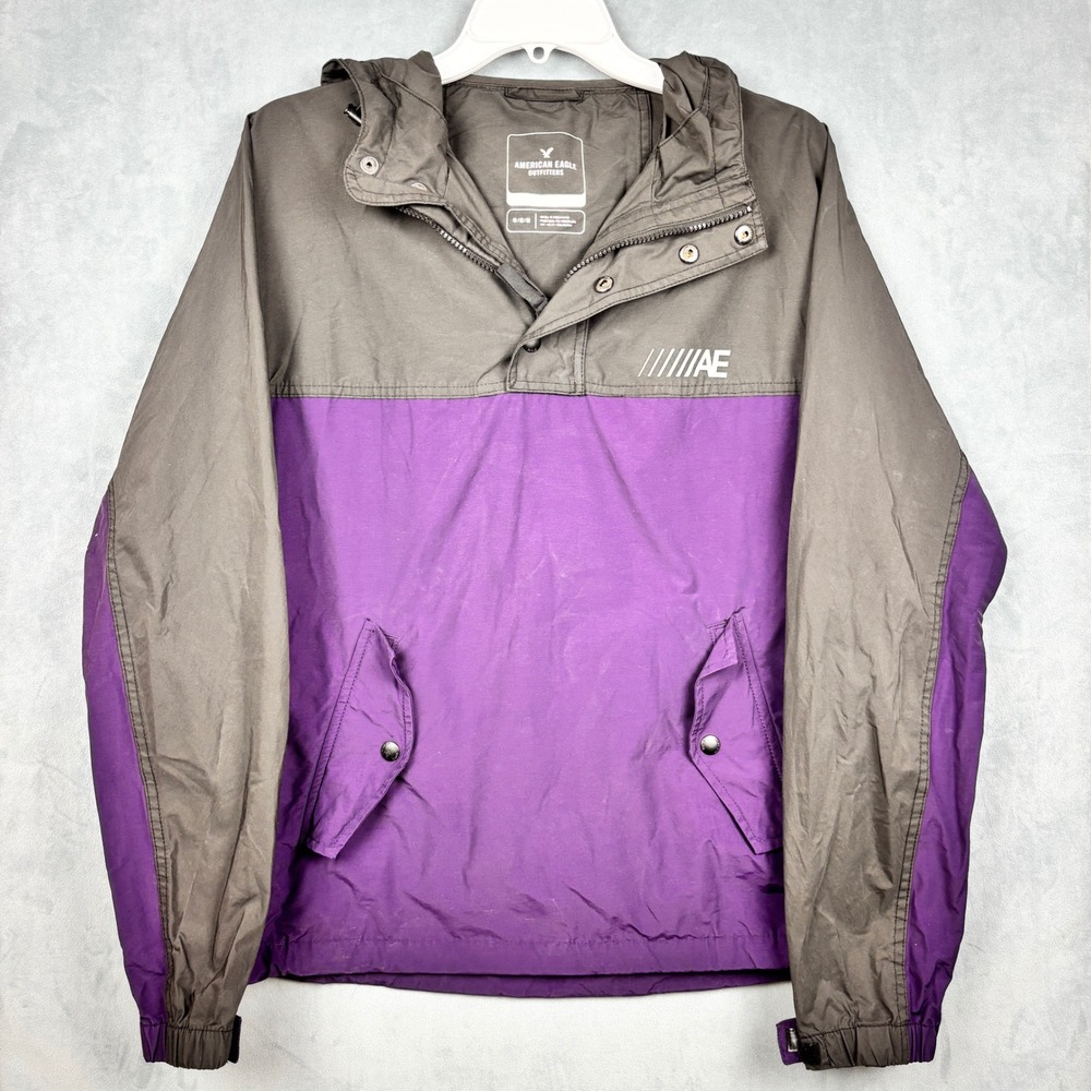 American Eagle Mens Purple Grey Colorblock Anorak Jacket Medium 4993310690